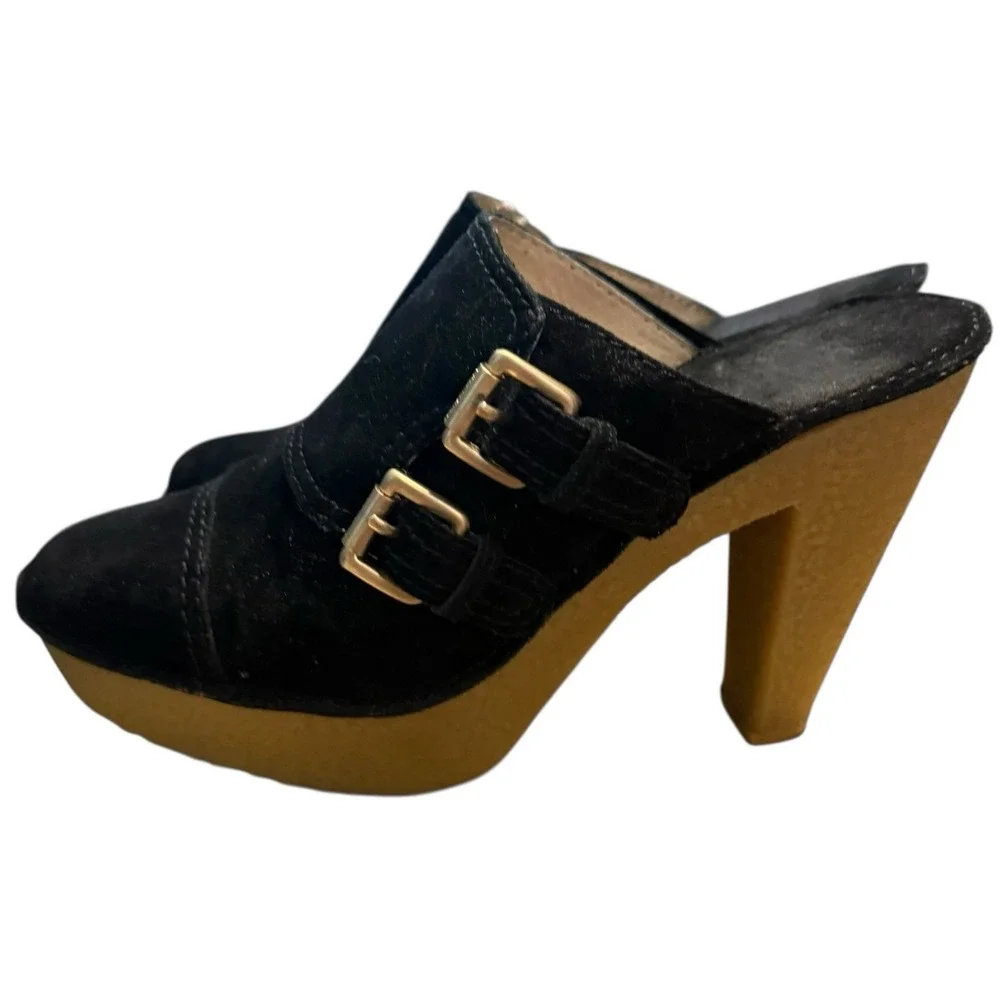 Michael Michael Kors‎ McGraw Double Black Suede Mules Heeled Size 7 Slip On